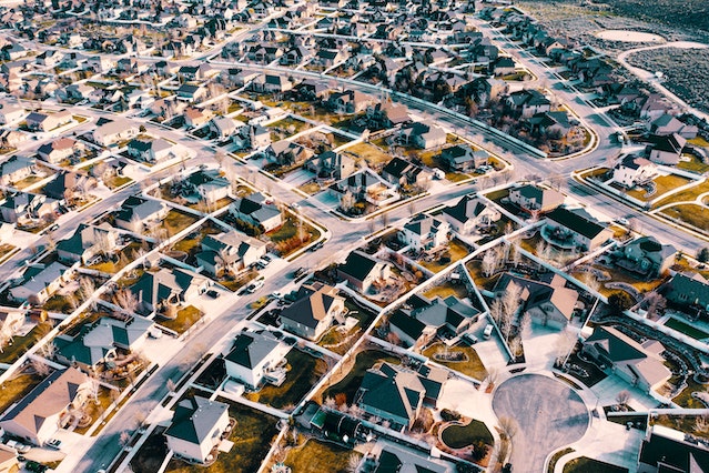 the aerial view of a neighborhood